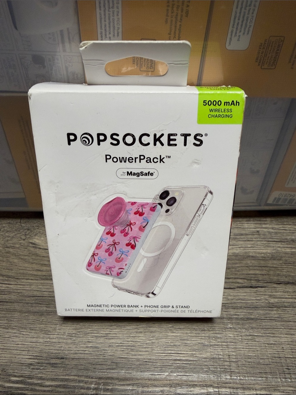 PopSockets PowerPack Magnetic Power Bank with Pink Cherry Pattern Grip